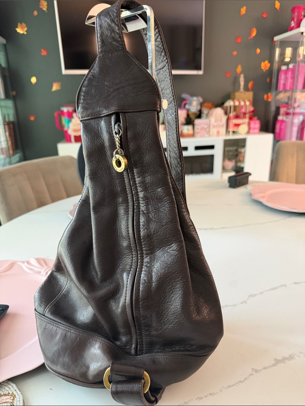 Brown Leather Sling Backpack